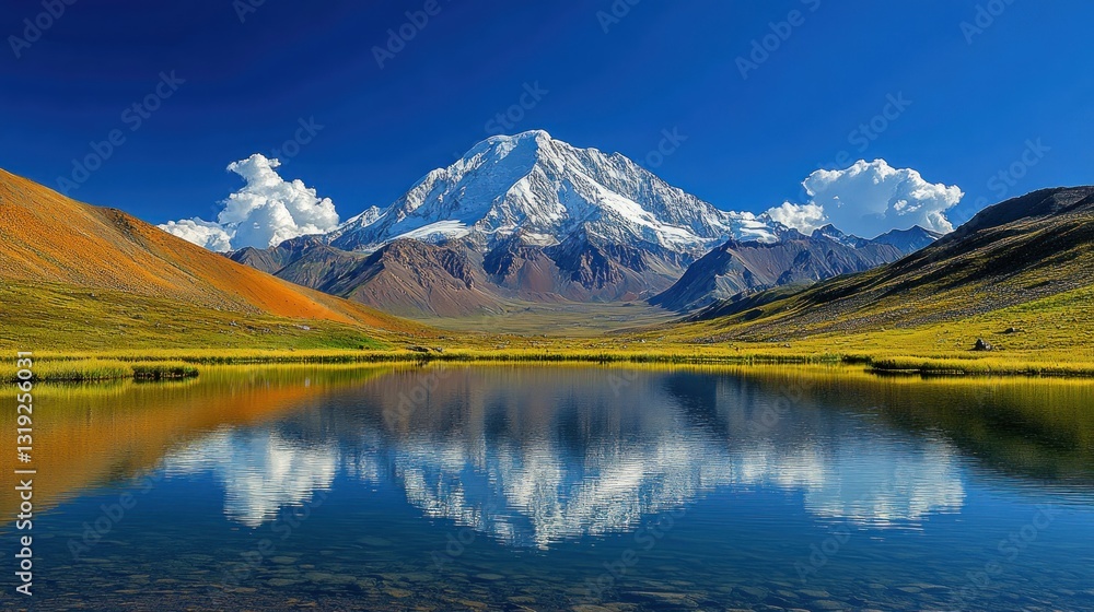 Fototapeta premium Majestic mountain reflected in tranquil lake