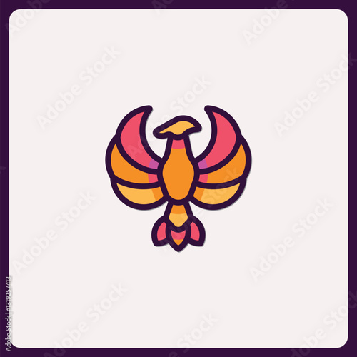 Colorful Phoenix Symbol Vector Design with Bold Outlines and Warm Tones