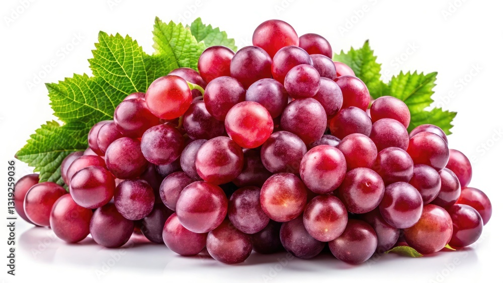 Obraz premium High-resolution panoramic image: juicy red grapes against a pristine white backdrop. Perfect stock photo for food photography.