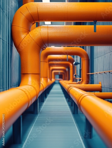 Orange pipe installation in building