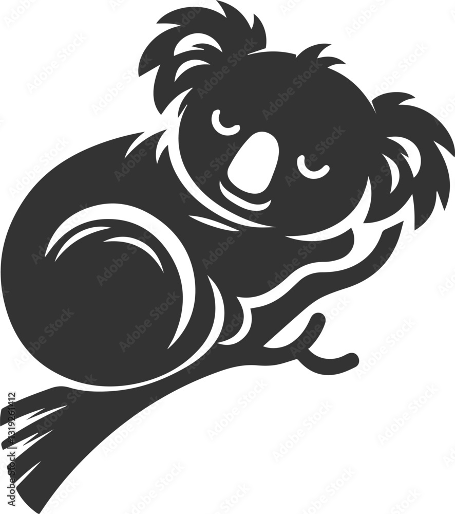 Obraz premium Koala sleeping on a tree branch, curled up animal vector