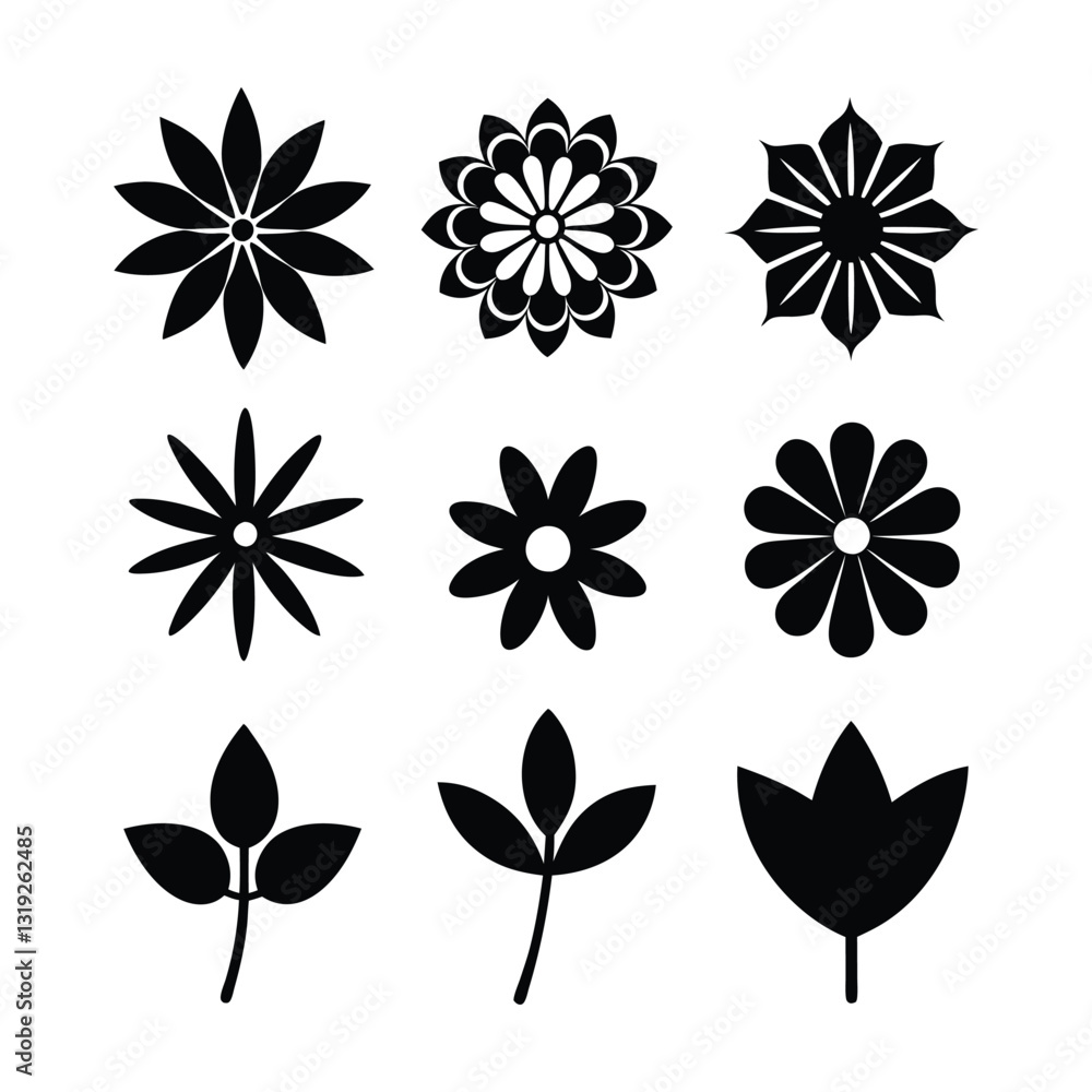 Obraz premium black and white flower icons