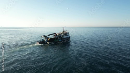 fishing vessels fishing in the Black Sea bird's-eye view, aerial photography