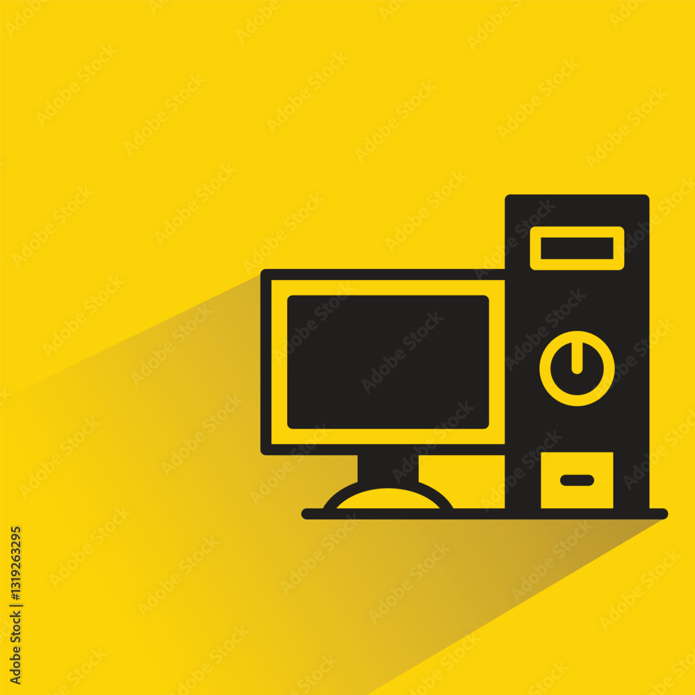 desktop computer icon with shadow yellow background desktop computer icon with shadow yellow background