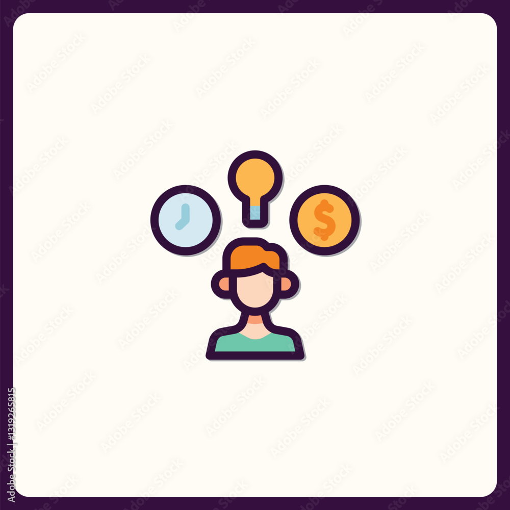Time, Idea, and Money Conversion Strategy with a Person Icon Illustration Time, Idea, and Money Conversion Strategy with a Person Icon Illustration
