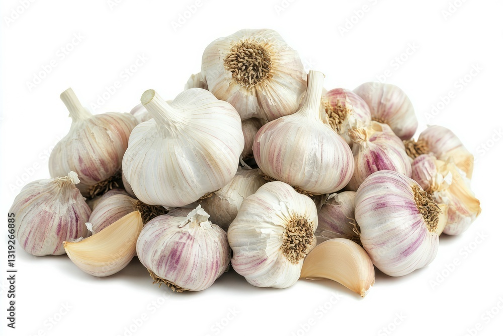 Cluster of white garlic bulbs on clean white background. Neural network AI generated Cluster of white garlic bulbs on clean white background. Neural network AI generated