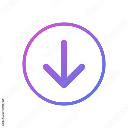 Down arrow vector icon or download, flat design symbol.