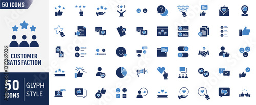Customer satisfaction flat icons set. Containing as customer experience, client satisfaction, review, feedback and more. Vector illustration