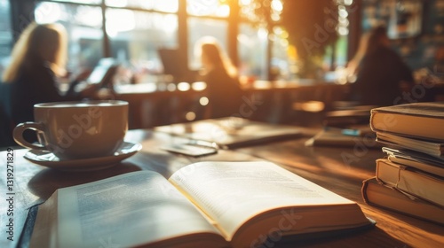 Cozy coffee shop book reading