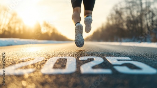 Wallpaper Mural Runner sprinting towards future, dynamic athlete in motion on urban path, sunrise backdrop emphasizing determination and ambition. Torontodigital.ca