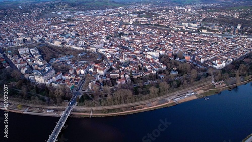Obraz na płótnie Aerial panoramic view of the old town in the city Vichy, France on a sunny day in spring w salonie