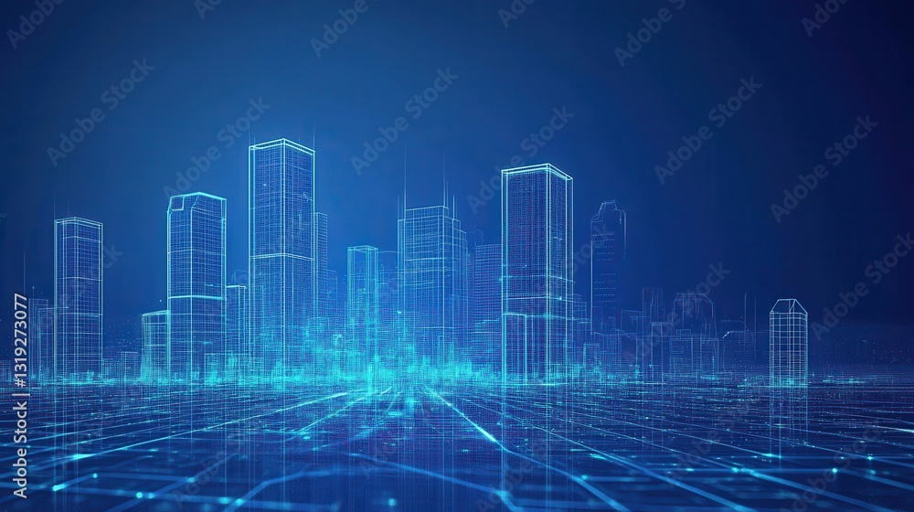 Digital Cityscape Wireframe Modern Metropolis Skyline Digital Cityscape Wireframe Modern Metropolis Skyline