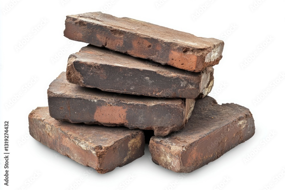 Stack of old bricks on white background. Neural network AI generated Stack of old bricks on white background. Neural network AI generated