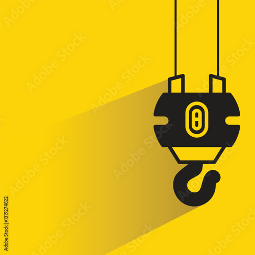 hoist crane hook icon with shadow on yellow background