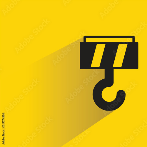 hoist crane hook icon with shadow on yellow background