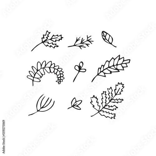 Vector illustration plants and flowers in doodle technique
