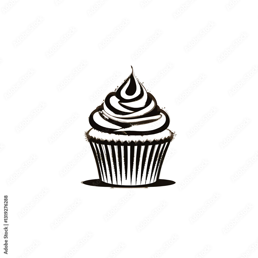 Frosted Cupcake in Black and White isolated on white background illustration Frosted Cupcake in Black and White isolated on white background illustration
