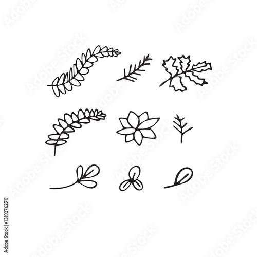Vector illustration plants and flowers in doodle technique