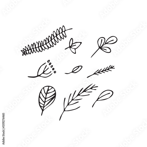 Vector illustration plants and flowers in doodle technique