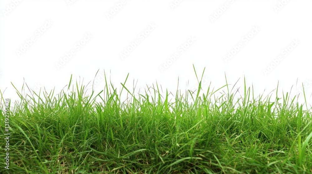 Fototapeta premium Fresh green grass border against white background for design