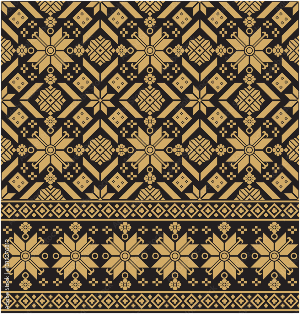 Vector illustration of gold songket woven pattern ornament design pattern. Indonesian traditional songket. Suitable for batik on fabric, backgrounds, weaving, etc Vector illustration of gold songket woven pattern ornament design pattern. Indonesian traditional songket. Suitable for batik on fabric, backgrounds, weaving, etc