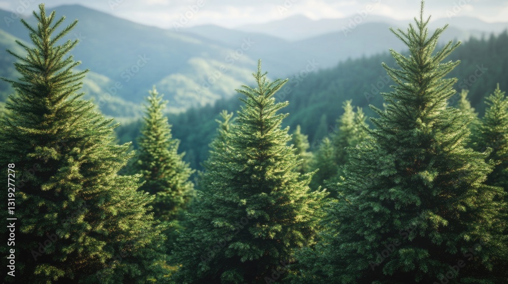Fototapeta premium Pine Trees and Mountains Landscape