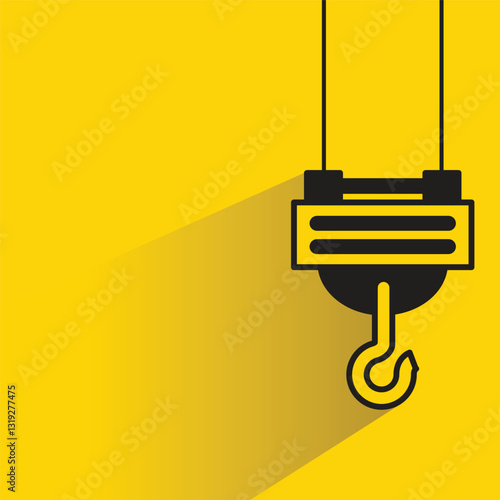 hoist crane hook icon with shadow on yellow background