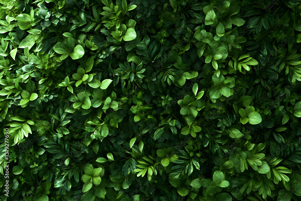 Dense tropical forest texture with vibrant green foliage Dense tropical forest texture with vibrant green foliage