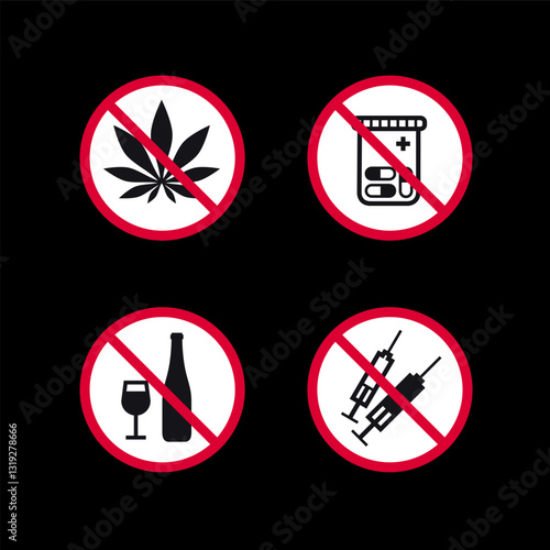 Prohibited signs, forbidden round stickers set, vector icons.
