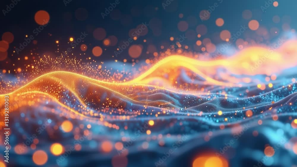 Abstract Digital Wave With Glowing Orange And Yellow Light Particles Abstract Digital Wave With Glowing Orange And Yellow Light Particles