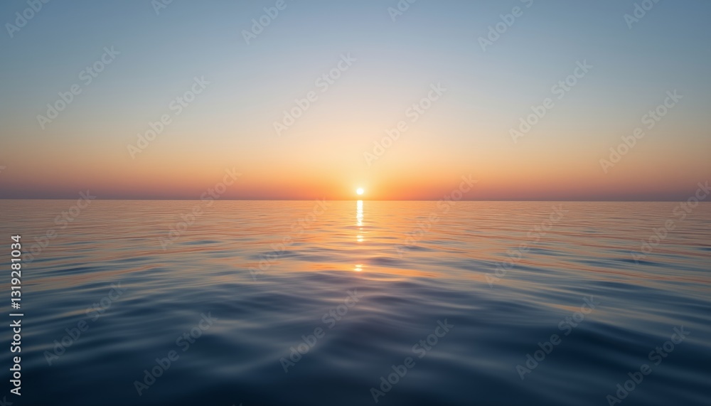Obraz premium Serene Sunrise Over Calm Ocean Waters Creating a Peaceful Reflection on the Water Surface