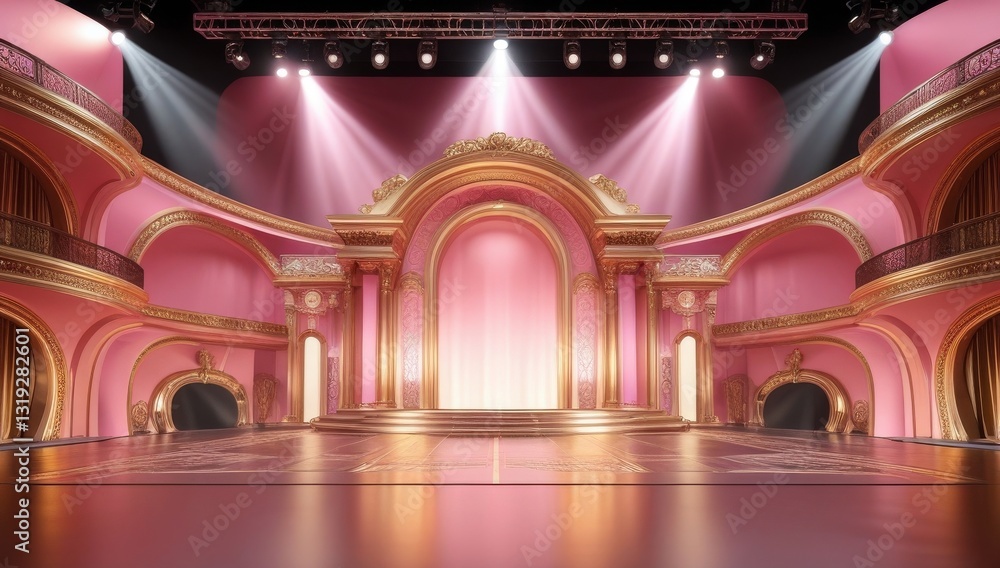 Pink golden ceremony award stage venue background.