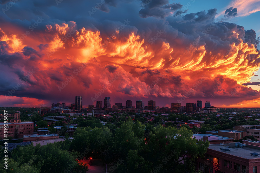 Fototapeta premium Dramatic storm clouds with fiery red and orange hues