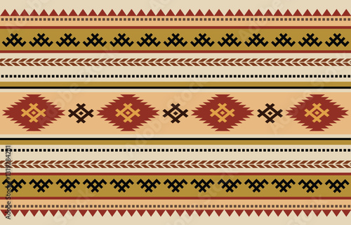 Ethnic tribal  colorful stripe background. Seamless tribal pattern, folk embroidery, tradition geometric  ornament. Traditional design for fabric, textile, print, rug, paper