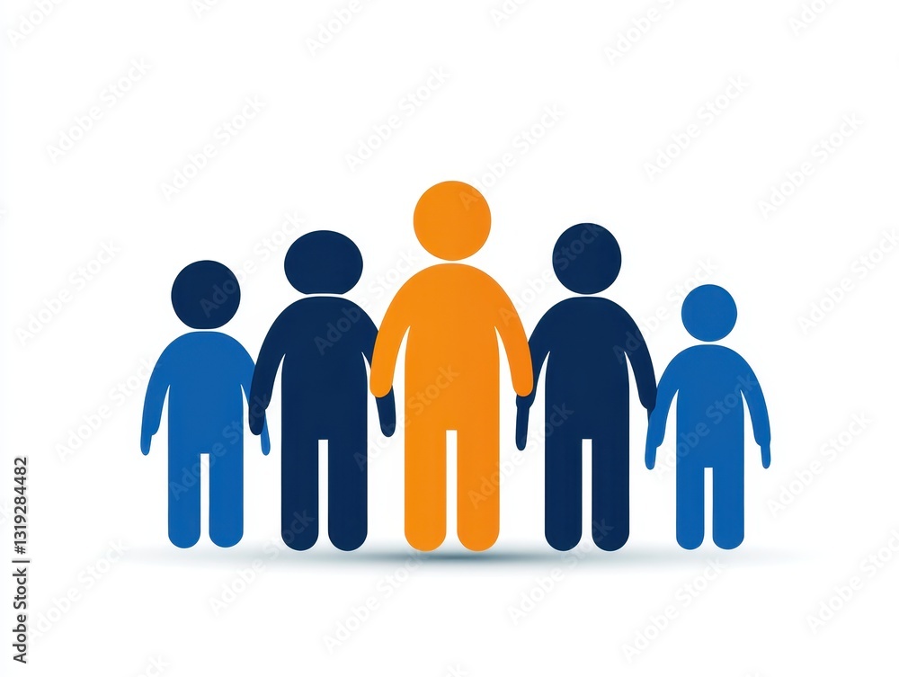 Diverse group of stylized human figures standing together, showcasing unity Diverse group of stylized human figures standing together, showcasing unity