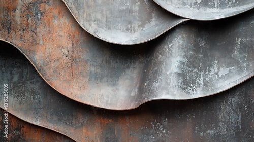 Metallic textured layered panels with curves and visible weathering effects