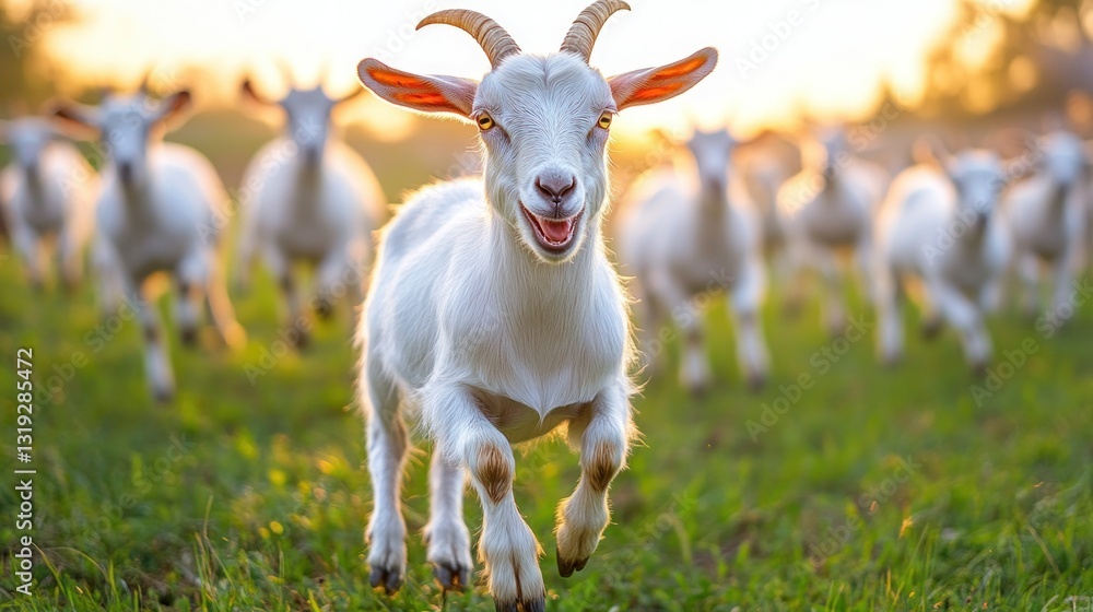 Obraz premium Flock of white goats running