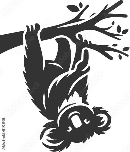 Koala hanging upside down from a branch animal vector