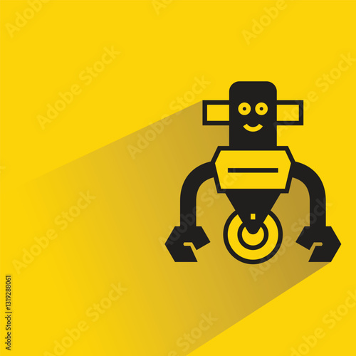 robot character with shadow on yellow background