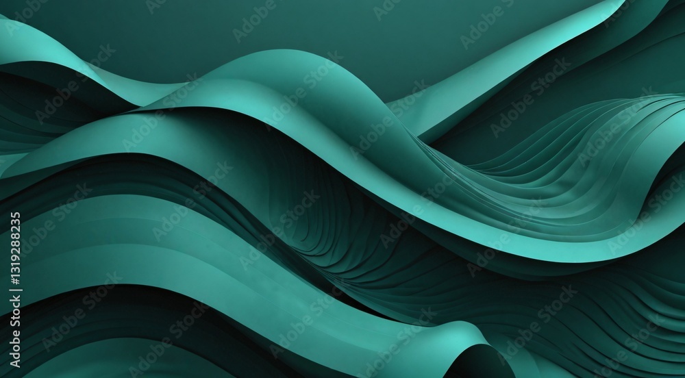 Fototapeta premium Teal abstract 3D wave background, elegant flowing paper cut layers, modern turquoise fluid curves for corporate presentation and web design