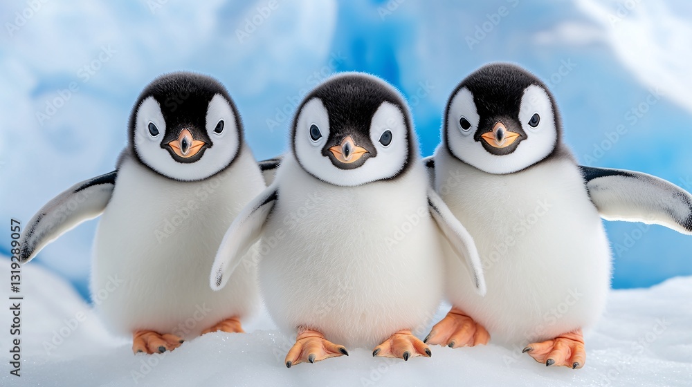 Fototapeta premium adorable baby penguins posing together in a snowy landscape