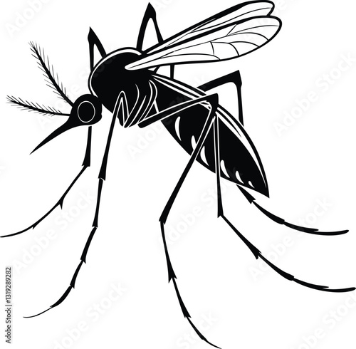 Detailed Black and White Silhouette of a Mosquito in Profile