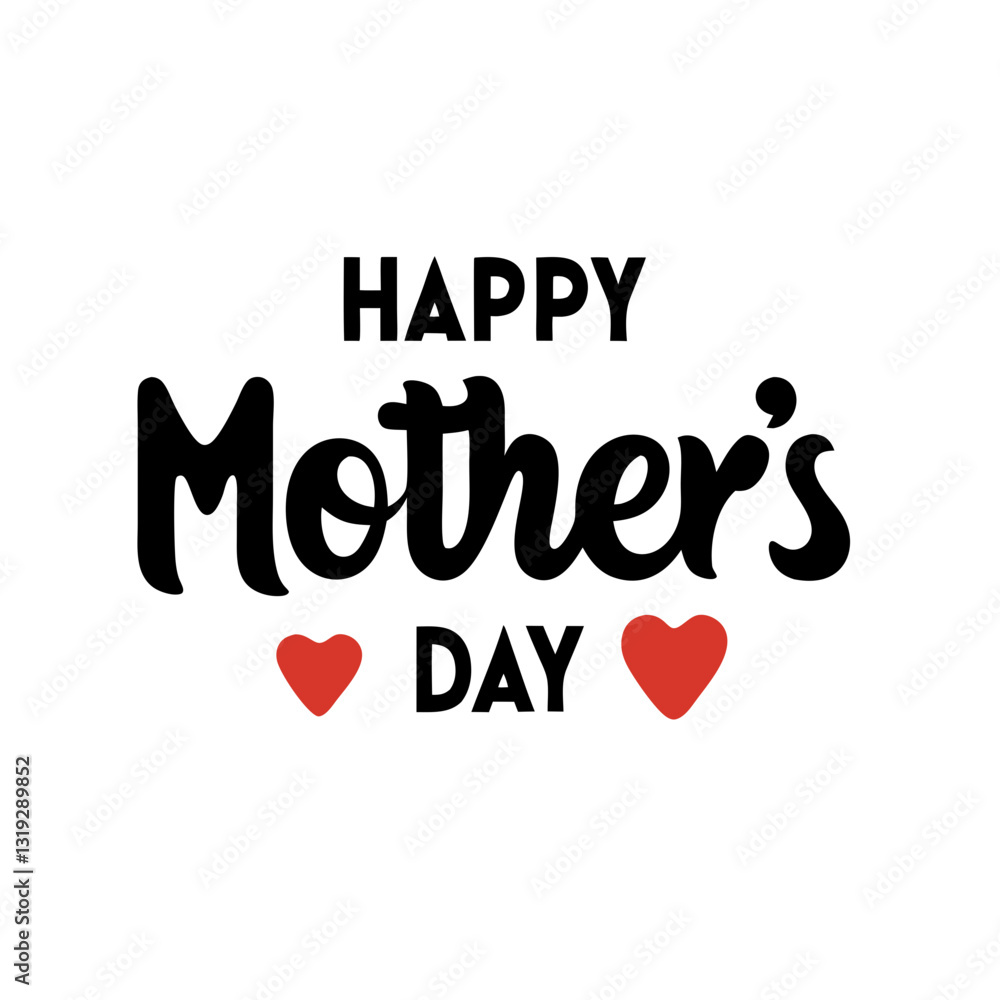 Happy Mother's Day Graphic: Black Script Text with Red Hearts, Mother's Day Greeting Card Design, Celebration Image, Holiday Vector Art Happy Mother's Day Graphic: Black Script Text with Red Hearts, Mother's Day Greeting Card Design, Celebration Image, Holiday Vector Art