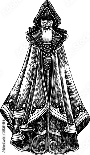 Victorian ruby ring vector sketch. Romantic gothic fashion illustration. Dark academia jewelry, vintage accessories. Hand-drawn historical costume design. NOT AI generated