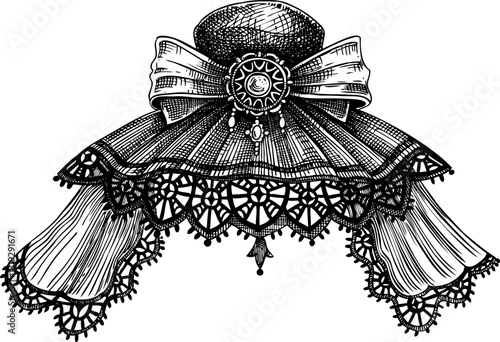 Vintage hat vector sketch. Romantic gothic fashion illustration. Halloween headdress, Dark academia accessory. Hand-drawn historical costume design. NOT AI generated