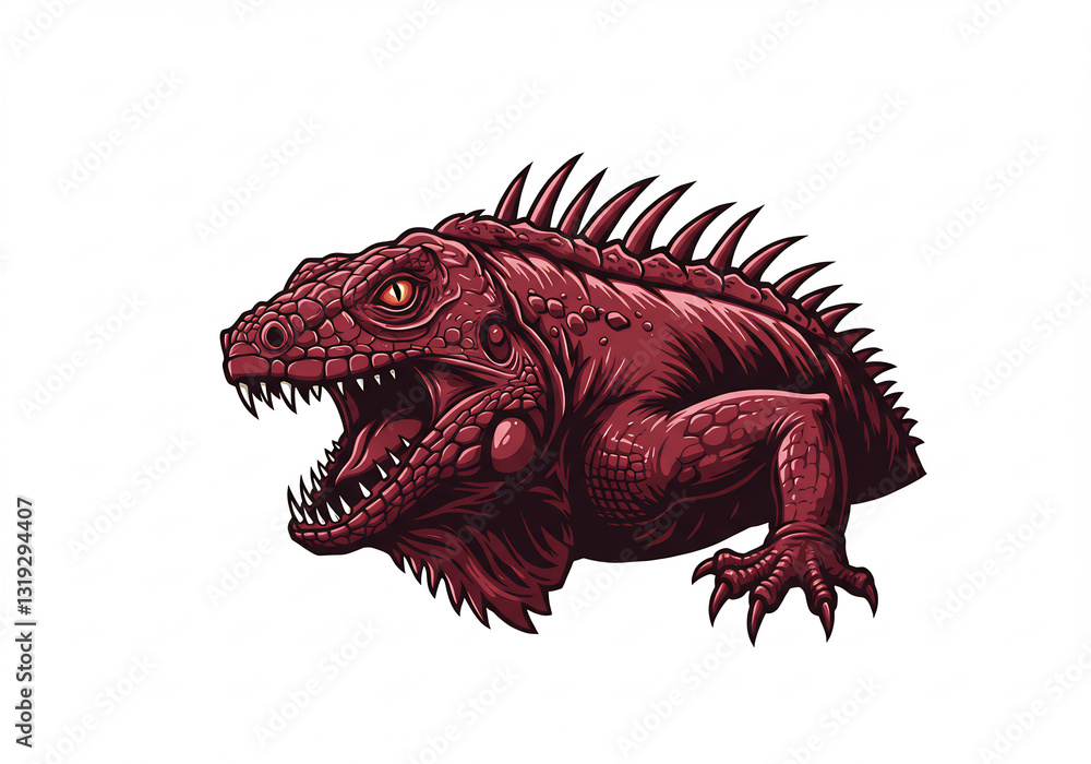 Fototapeta premium Crimson Pixel Art Iguana A Fierce Reptile in 8 Bit Style
