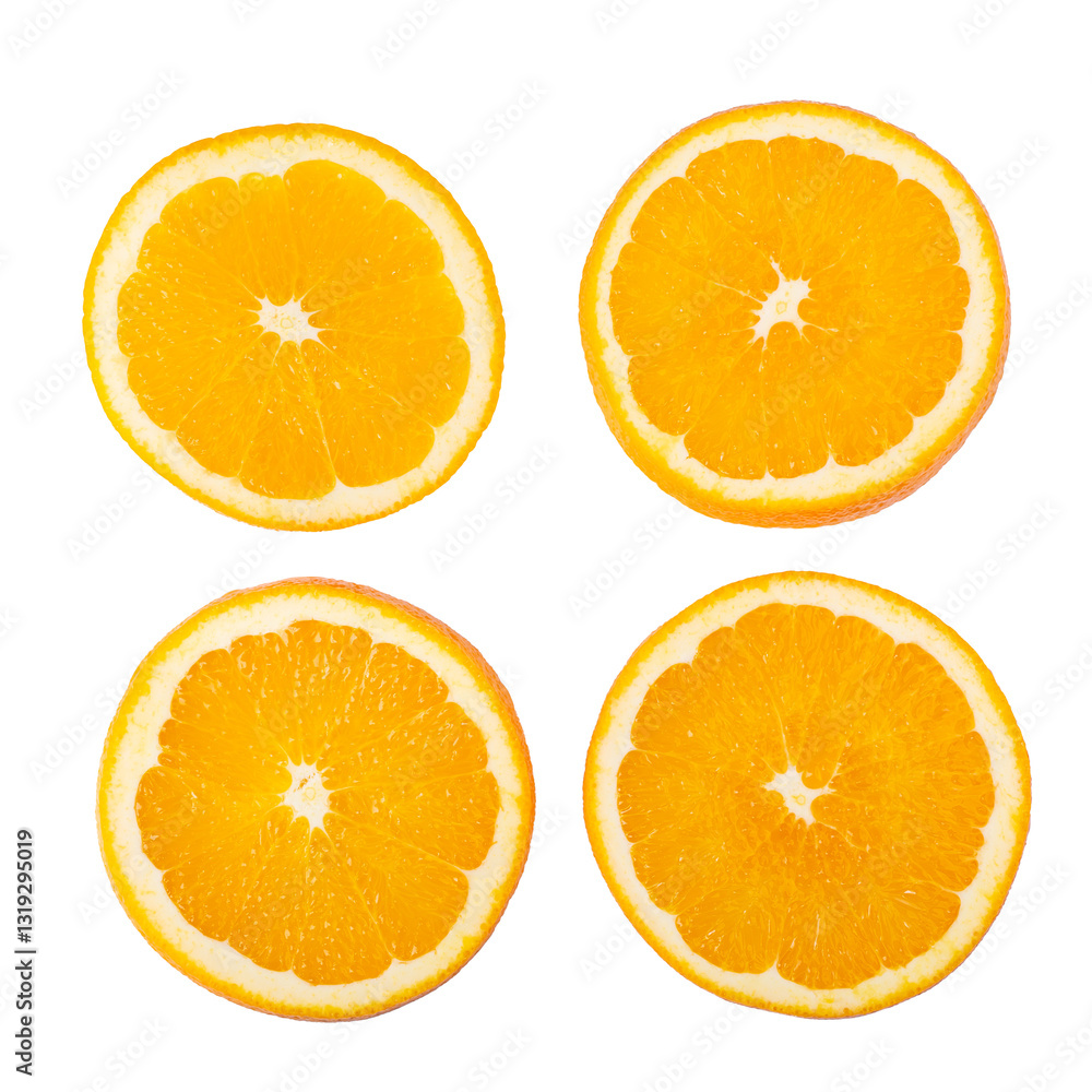 Fototapeta premium Orange fruit with orange slices and leaves isolated on white background