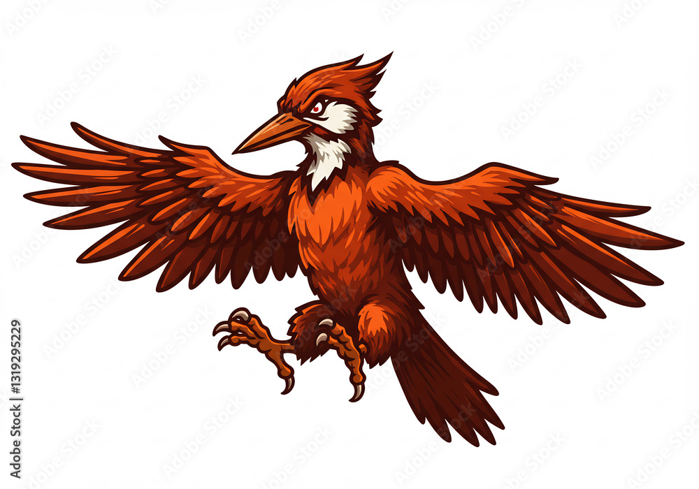 Obraz premium Fierce Red Pixel Art Woodpecker in Flight