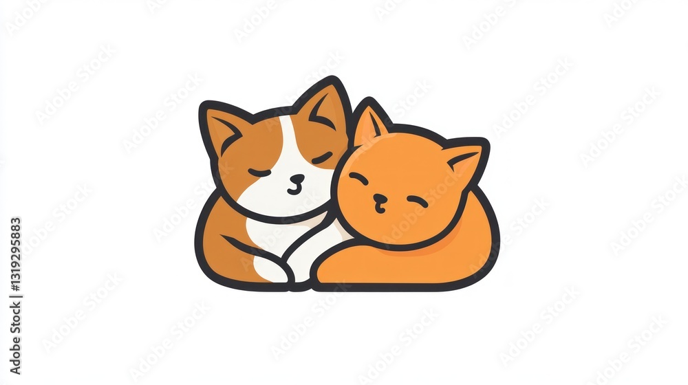Two cartoon pets hugging lovingly on a white background, showing affection in an embrace Two cartoon pets hugging lovingly on a white background, showing affection in an embrace