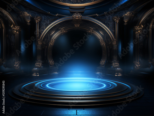 magnificent podium background, Blue and black